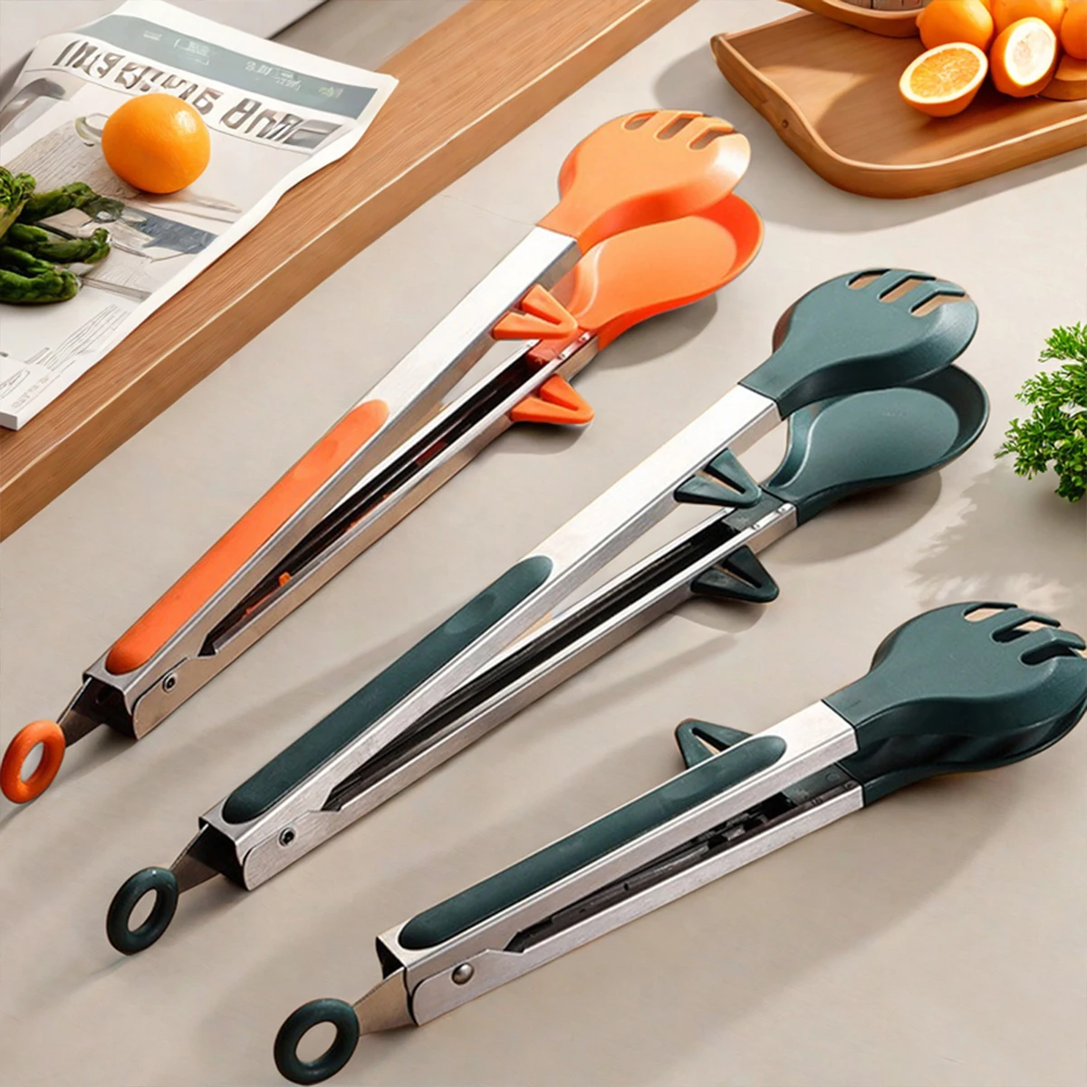 Stainless Steel Locking Cooking Tongs 9/12/14inch With Bracket Kitchen Non-Slip Food Clip