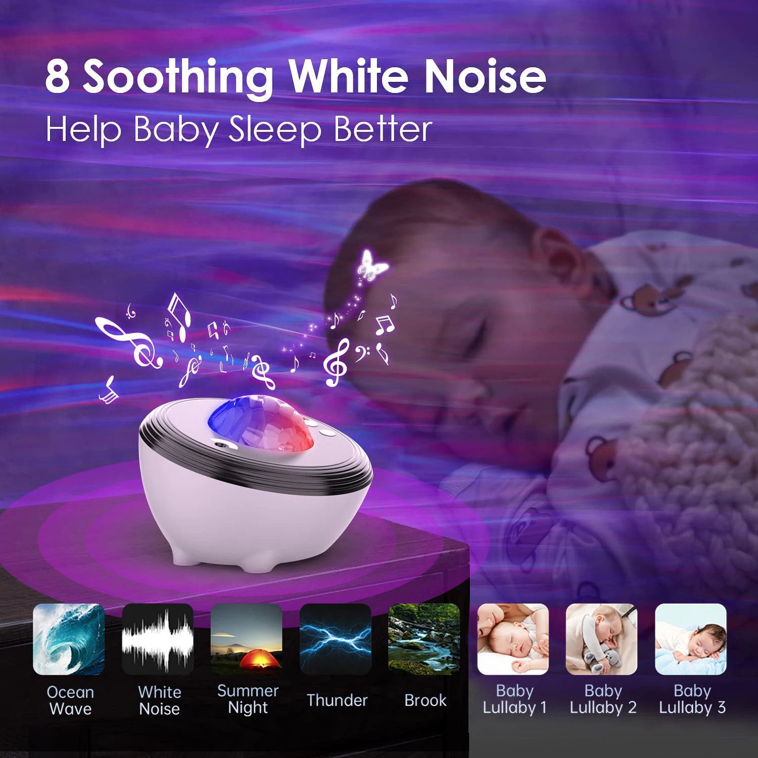Projector Baby Night Light With White Noise Star Projector LED