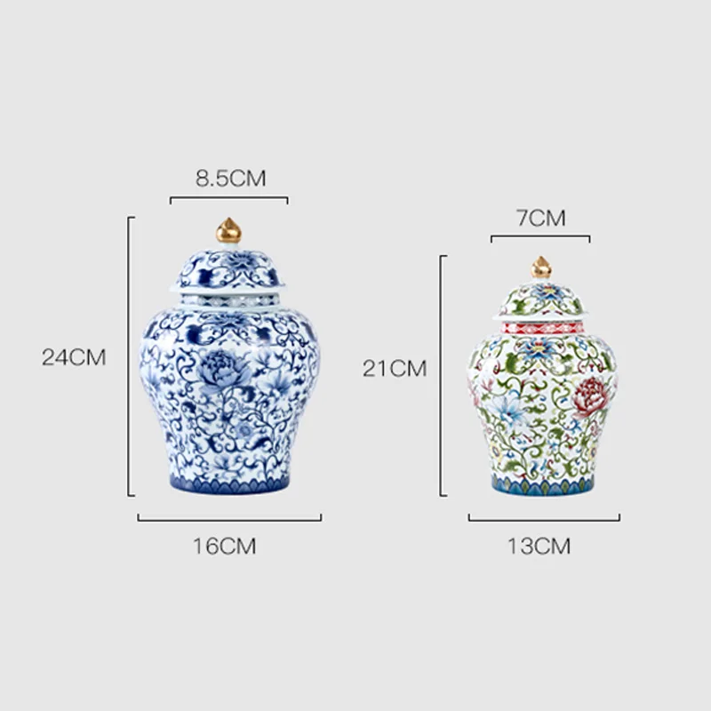 Modern Enamel Painted Flower General Jar Ceramic Sealed Tea Jar Gilded Art Decorative Crafts Storage Bottle Home Decoration tea canister