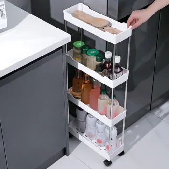 Carrello a spinta Scaffale da pavimento multistrato Bagno Bagno Fessura Soggiorno Carrello portaoggetti Scaffale per fessure da cucina 1