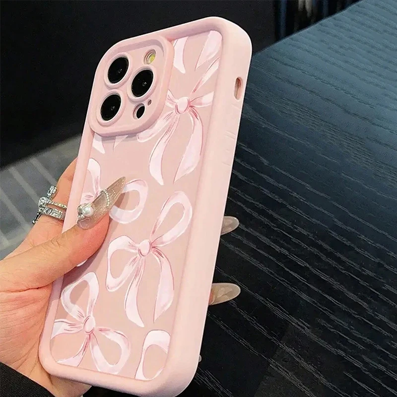 Elegant Pink Stepped Edge Bow Design Phone Case Cover
