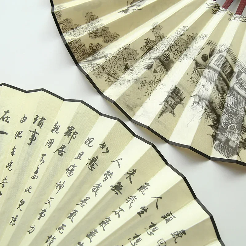 1Pcs Retro Folding Silk Fan Chinese Style Decorative Men Pocket Bamboo Handle Hand Held Fan Party Favors Home Decoration Crafts folding fan,silk fans,hand fan