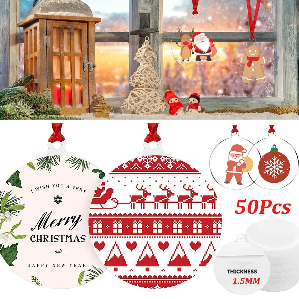 

HTVRONT 50PCS 3inx1.5mm Christmas Round Acrylic Ornament Blanks Birthday Decorations Ornament Blanks with Hole for Vinyl Sticker