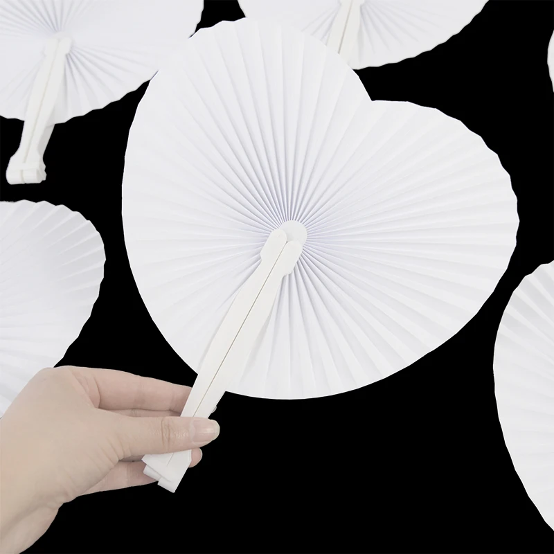 Folding Fan Hand Fan 6/12Pcs White Folding Handheld Paper Fans Round Shaped Accordion Fans with Plastic Handle for Wedding Birthday Party Supplies