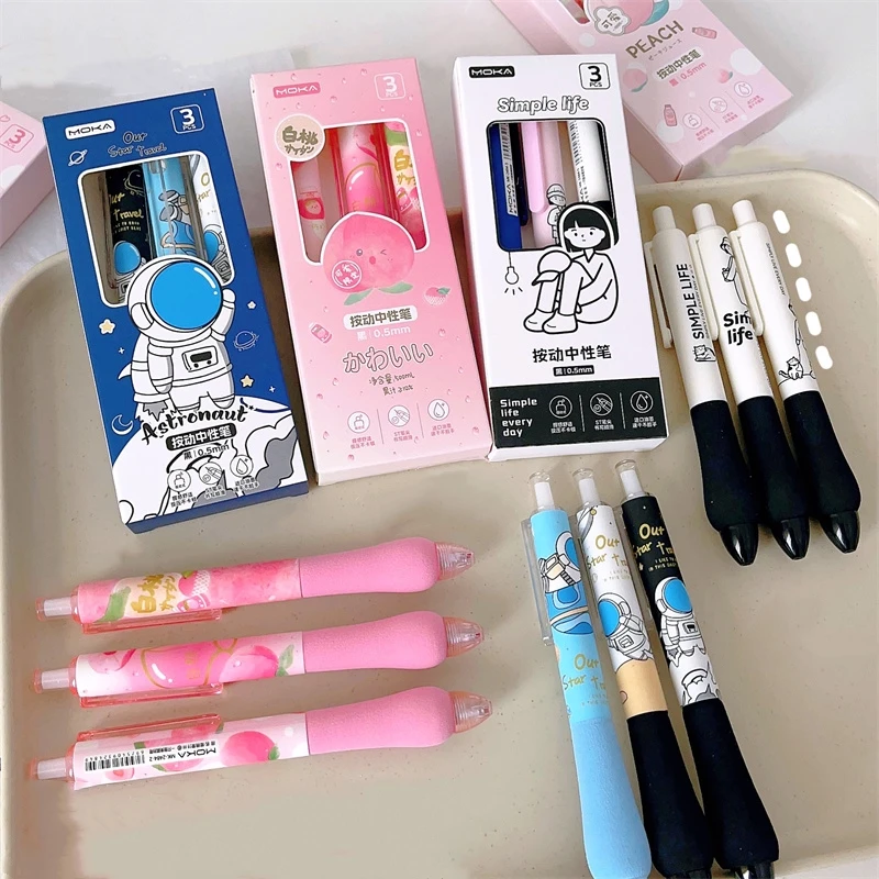 

3pcs Simple Life Gel Pens Press Gel Pen Examination Signature Pen Creative Astronaut Space 0.5mm Ballpoint Black Color Ink Pens