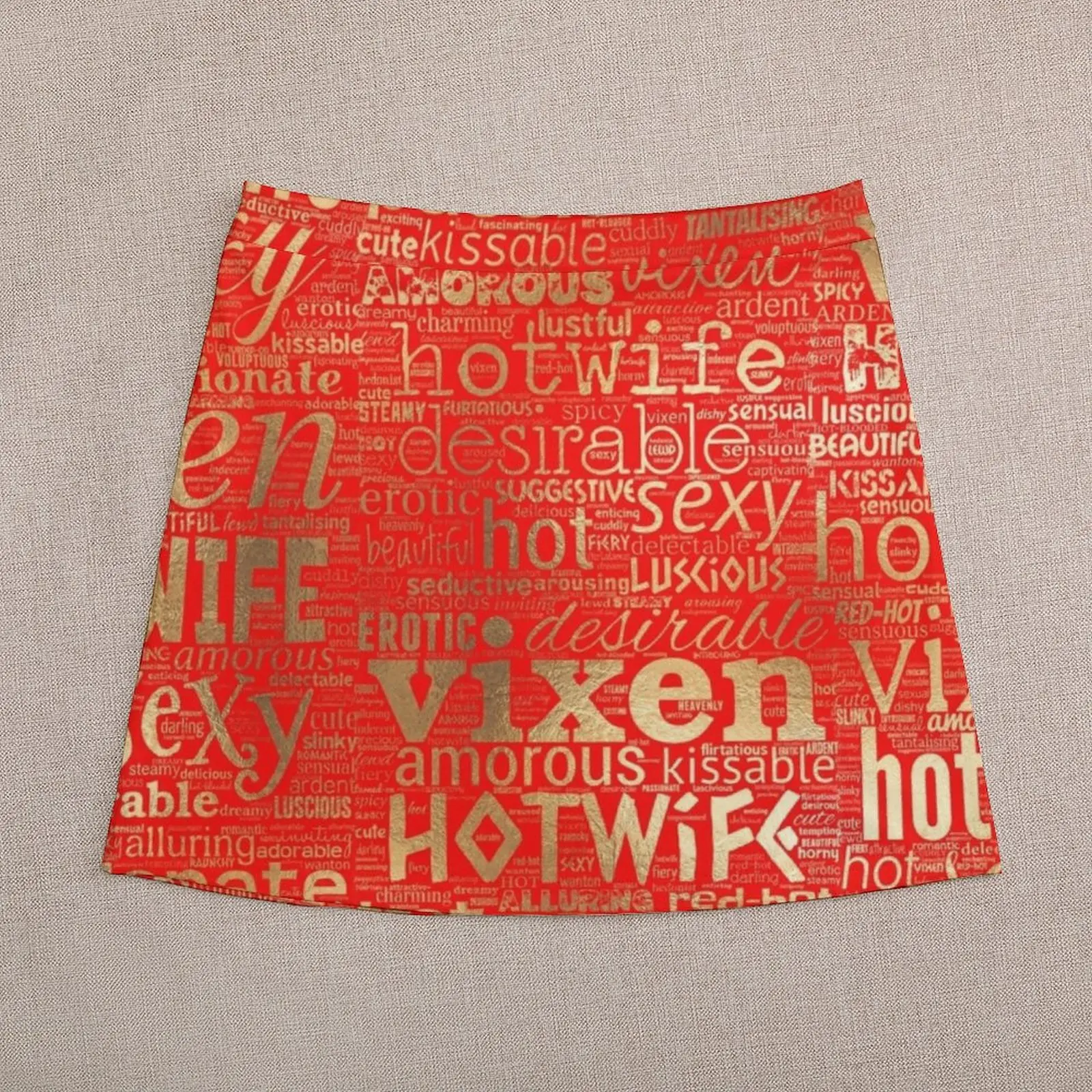 Hotwife Vixen in Gold on Red Mini Skirt novelty in clothes skirt women