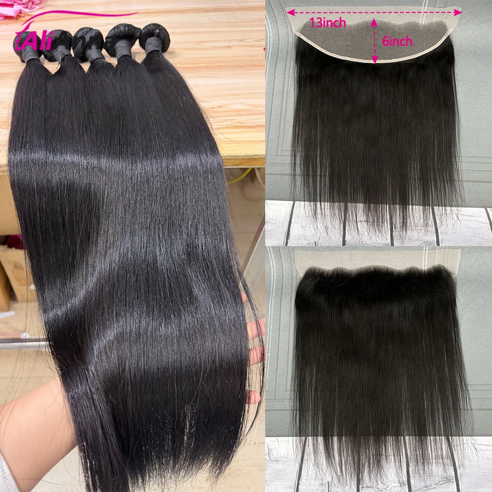 Extension e Ciocche di Capelli Umani Lisci 13x4 13x6 HD Lace Frontal, Offerte Bundle di Capelli Umani al 100% con Chiusura, Capelli Brasiliani per Donna