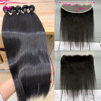 Extension e Ciocche di Capelli Umani Lisci 13x4 13x6 HD Lace Frontal, Offerte Bundle di Capelli Umani al 100% con Chiusura, Capelli Brasiliani per Donna