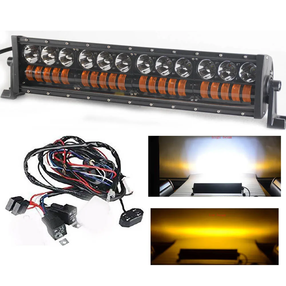 

20 Inch 220W Led Light Bar with Amber Clear Color High Low Beam Double Rows Work Lamp Spot Flood Combo for 4X4 Truck ATV