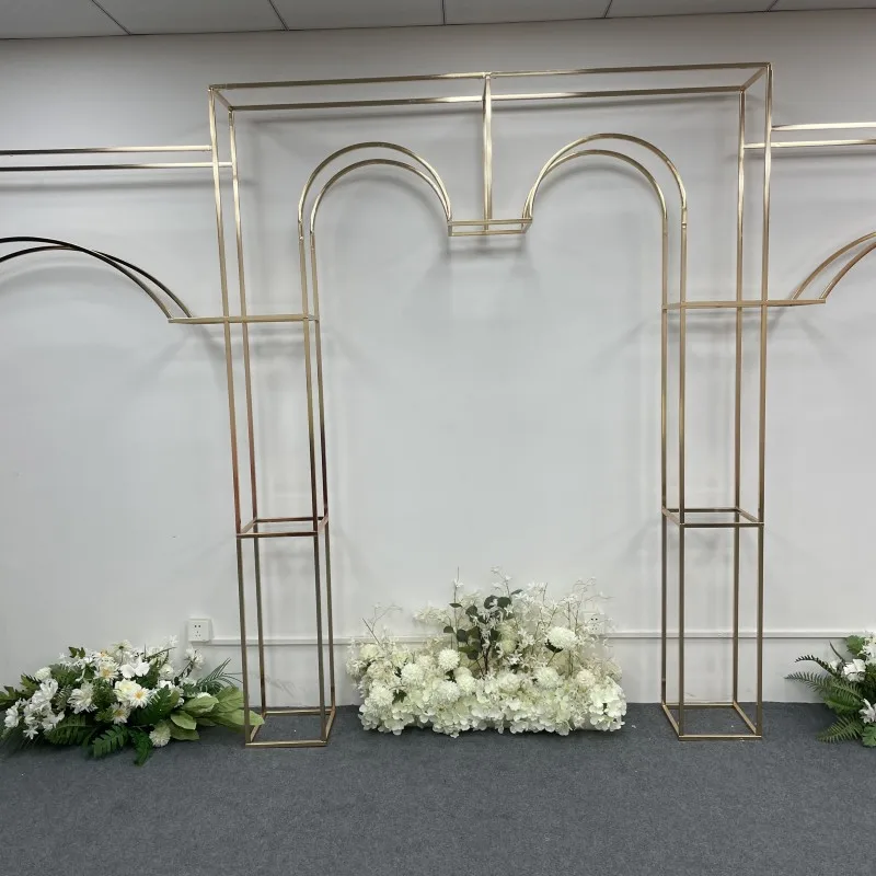 Square Arch Flowers Rack Gold Set Party Stage Decor Electroplate Wedding Background