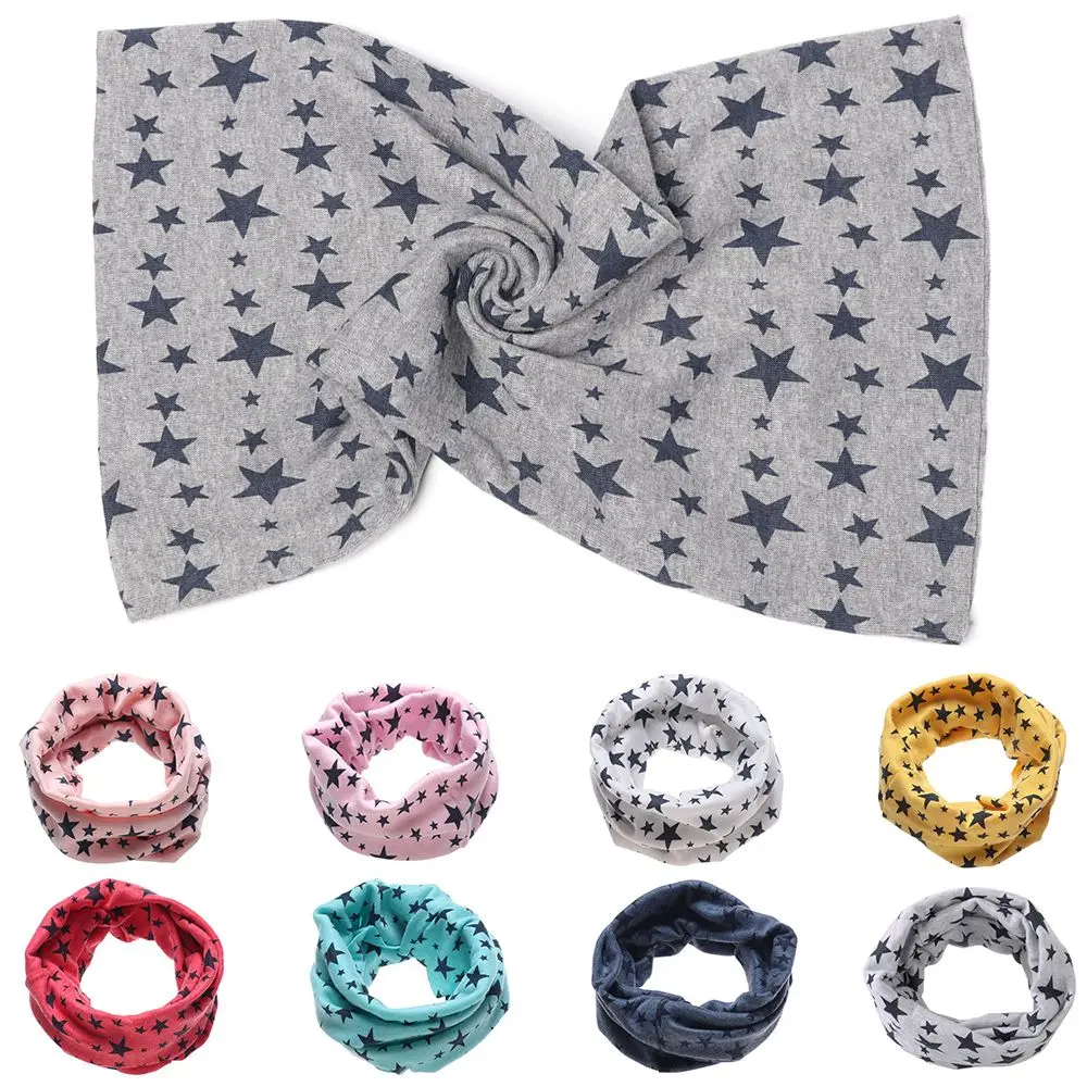 Boys Girls Windproof Long Scarf Children Cotton Scarf Collar Scarves Stars Printed Snood Neck Warmer
