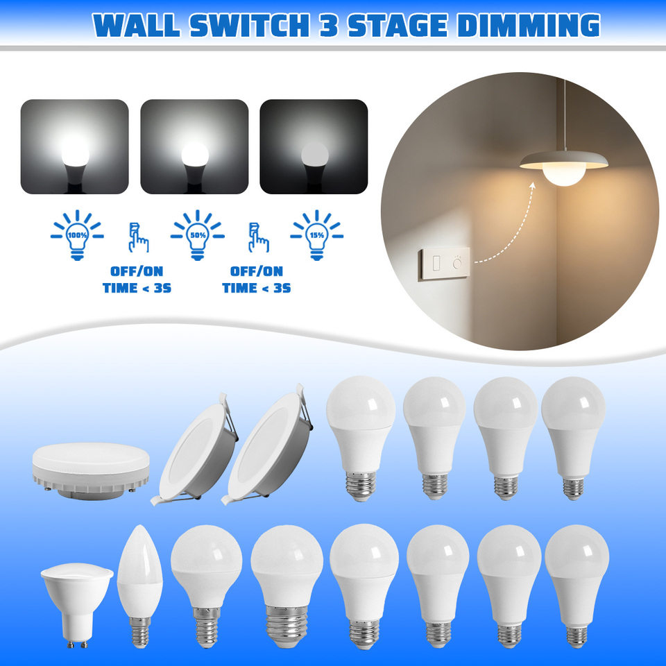 3-Way 100% 50%15% LED Dimming Light Bulb GX53 E27 E14 GU10 Indoor Energy Efficient Kitchen Hallway Ceiling Down Light Bulbs