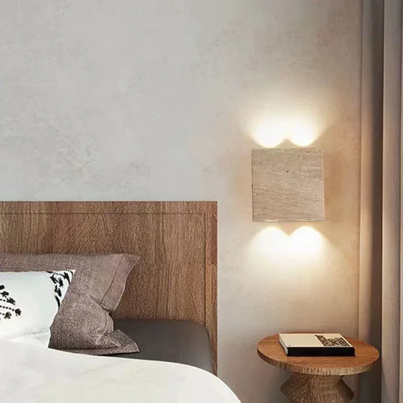 Modern Minimalist Square Natural Stone LED Wall Lamp Bedroom Living Room Staircase Corridor Atmosphere Light Home Decor Fixtures