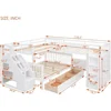L-Shape Triple Bunk Beds with Stairs and Desk,Twin Over Full Bunk Bed with Storage Wardrobe, Shelves and Drawers,Wood Staircase 3