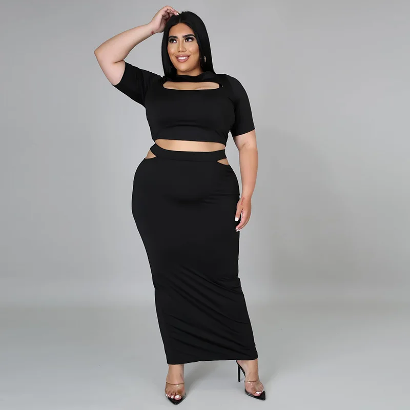 Plus Size Dresses Summer Suit Tight-fitting Skirt Sexy Soild Holiday Half Skirt Suit Tight-fitting Hip Sexy 2piece Suit