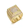 HIP hop Signet Ring for Men, gold color Square Top Stainless Steel rhinestone Finger Band, Gothic Punk Rock Boy Stamp Rings 1