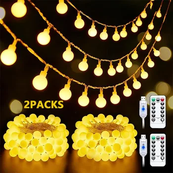 2 Pack USB Globe String Lights 10m 80 LED USB Fairy Lights with Remote Control Christmas Lights for Indoor Decor Party Wedding
