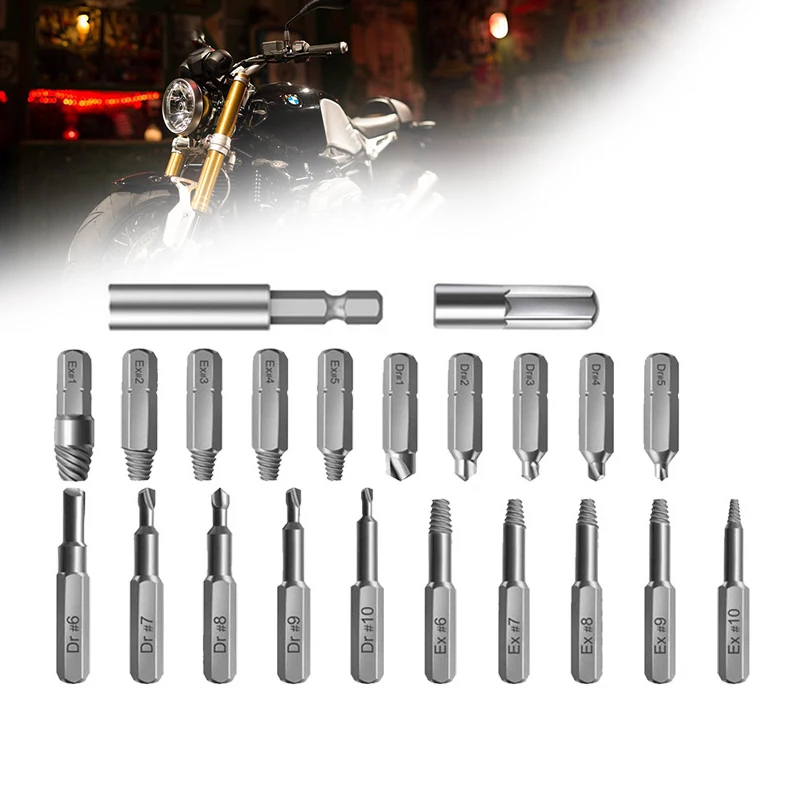 

22pcs Screws Bolts Extractor Set Drill Bit with Hex Adapter Easy Out Broken Lug Nut Extractor Stripped Screw Remover Set Rusted