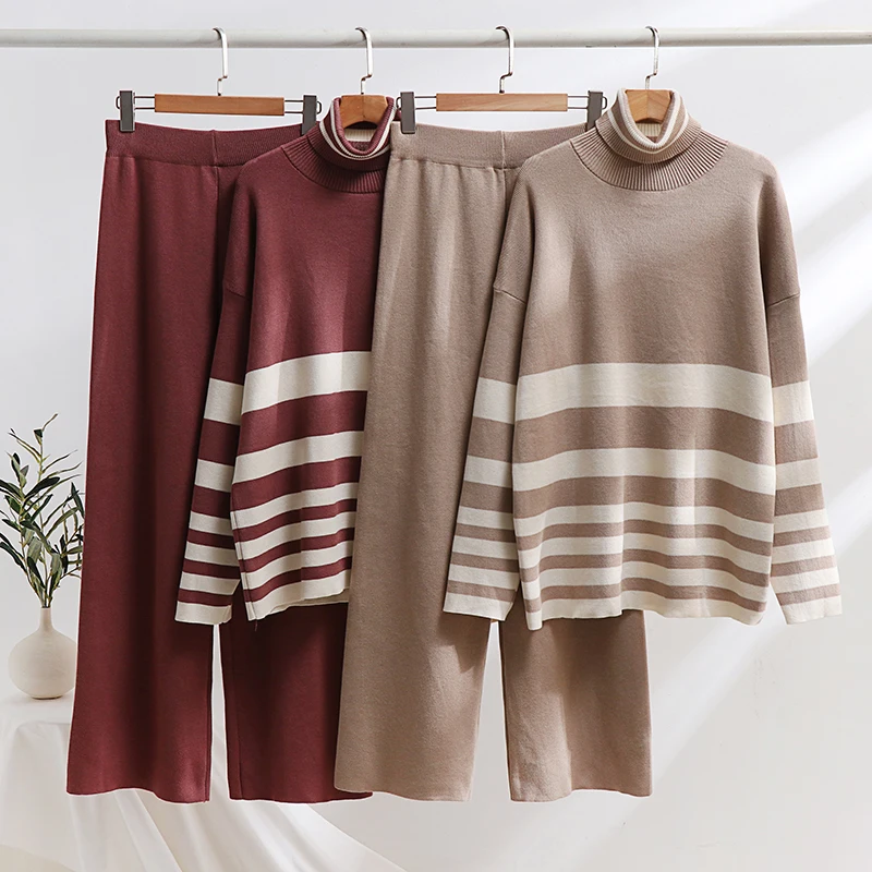 French-Style Sleeveless Turtleneck Cotton Wool Blend Two Piece Set