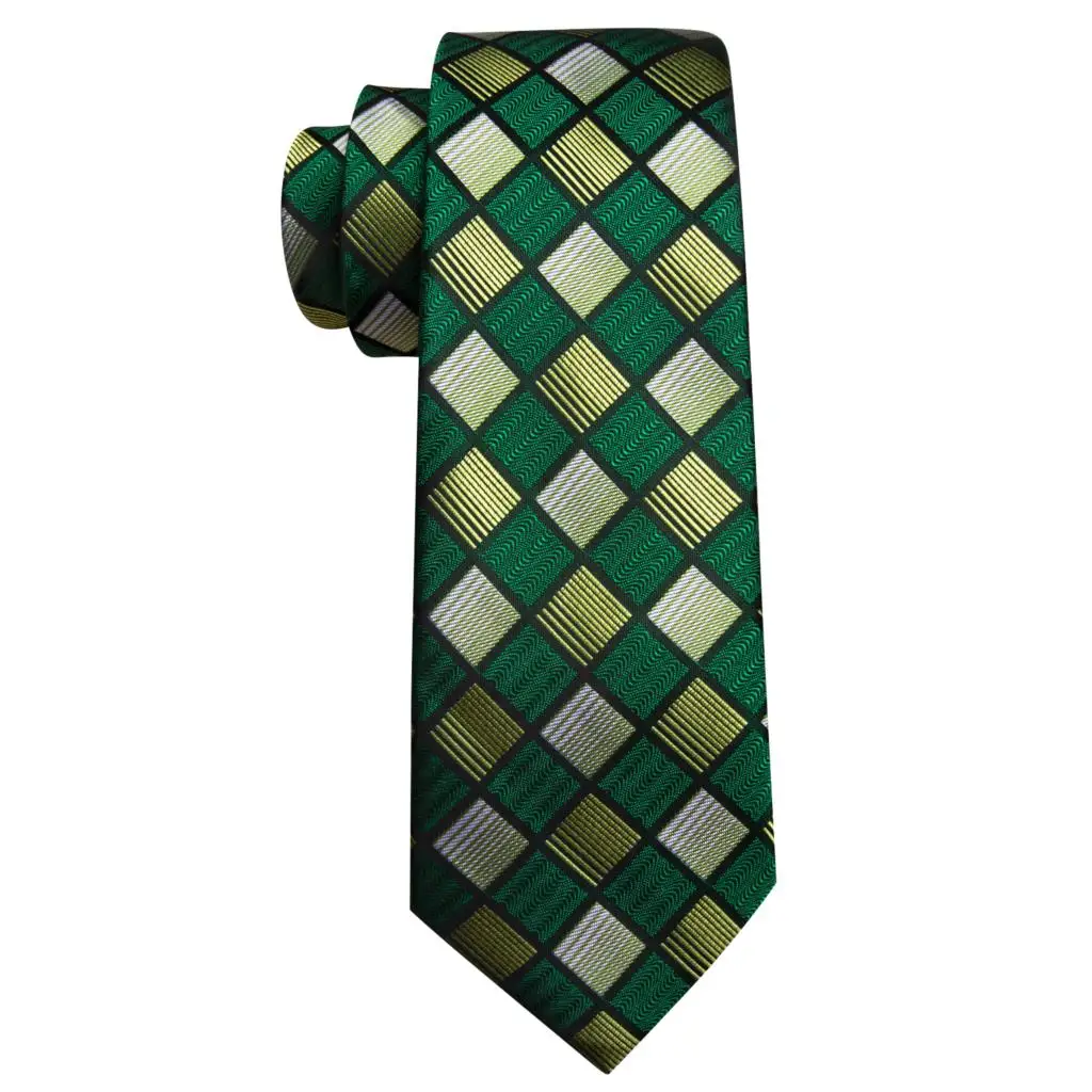 Barry.Wang Karierte Herren-Krawatte, Einstecktuch und Manschettenknöpfe Set, karierte Jacquard-Krawatte für Herren, formell, lässig, Hochzeit, Business-Party – Detail 6