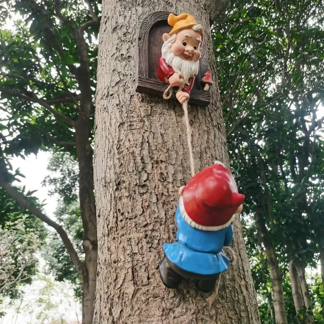 Kerti Hegymászó Törpék Fa Dekoráció Aranyos Gnome Szobor Művészet Gyanta Törpe Az Udvarhoz Kültéri Dekorációs Díszek - Image 4