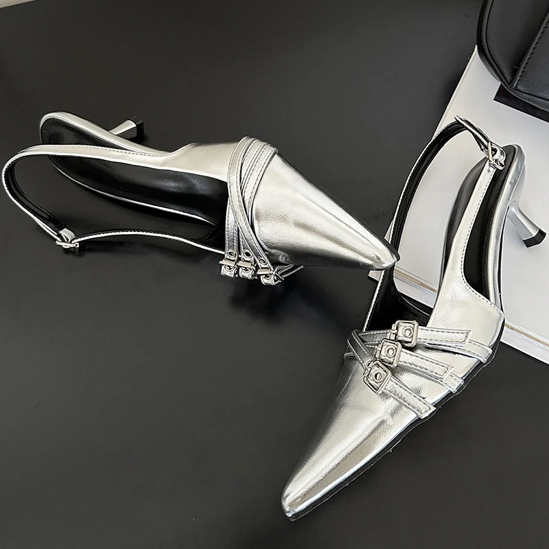 Pumps 2025 Pointed Toe Shallow Ladies Heels Shoes Female Fashion Slingbacks New In Medium Heels Shoes For Women Footwear Mules 2