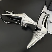 Pumps 2025 Pointed Toe Shallow Ladies Heels Shoes Female Fashion Slingbacks New In Medium Heels Shoes For Women Footwear Mules 2