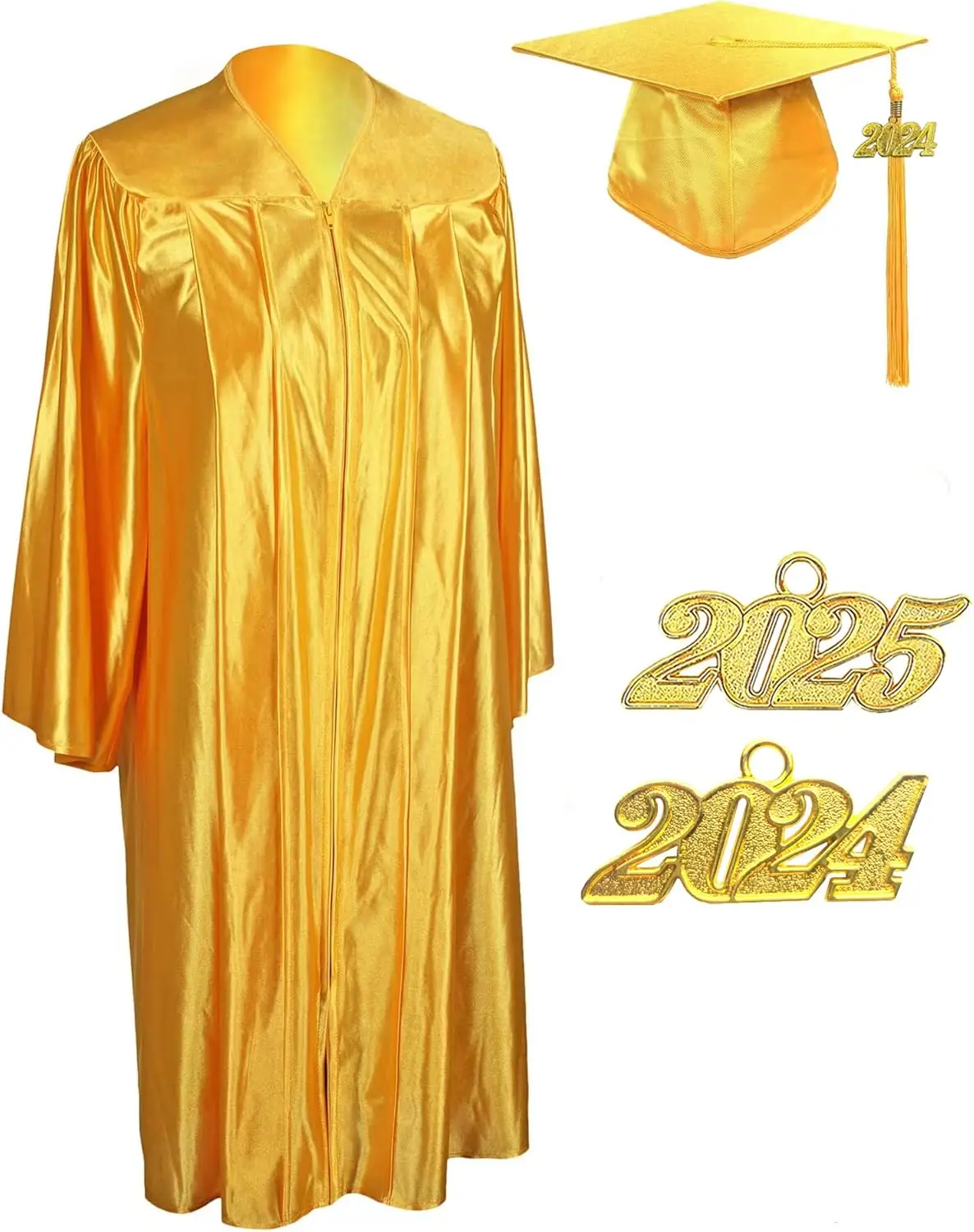 Unisex Adult Shiny Graduation cap and gown Tassel 2024 2025 Year Charm Package School Skirt  School Uniform 4