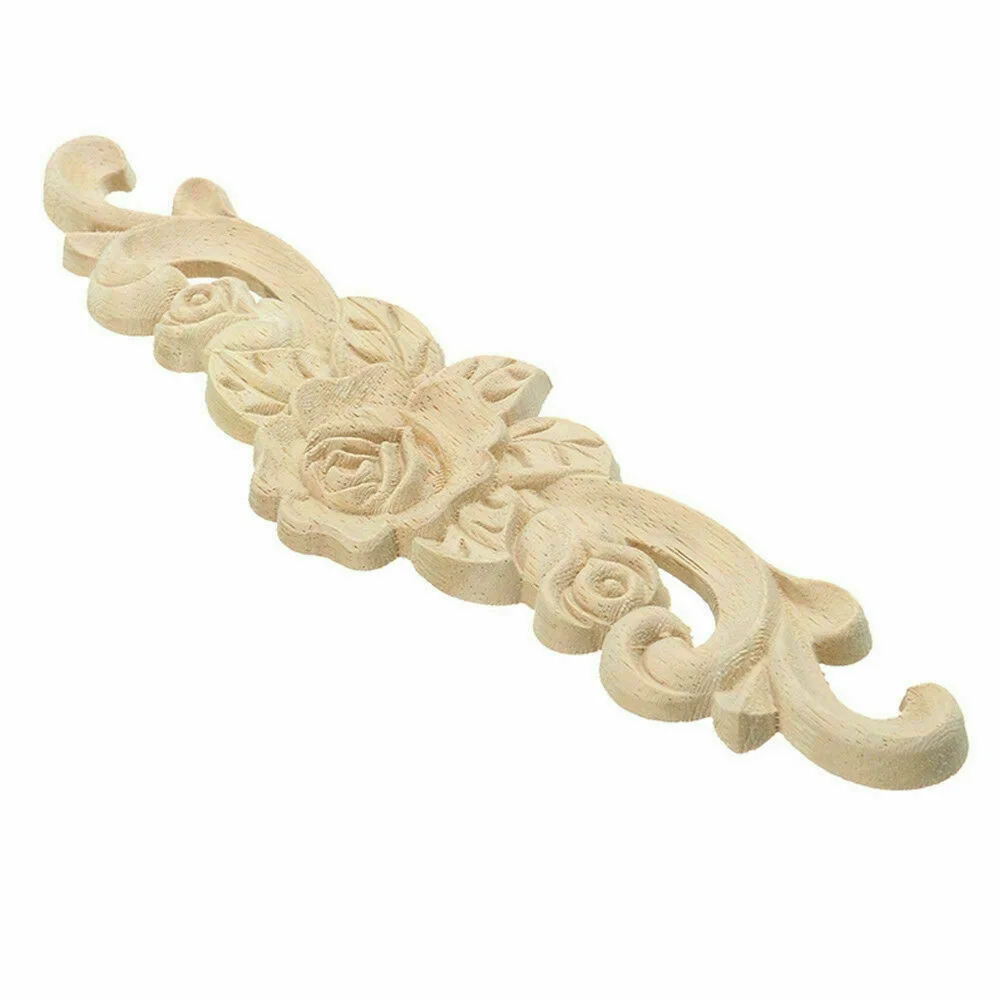 Natural Floral Wooden Carved Applique Wooden Figurines Crafts Corner Frame Appliques Frame Wall Door Furniture Woodcarving Decor - 4