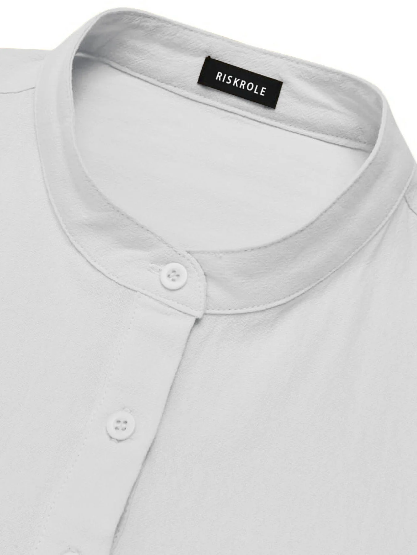 Herren Sommer Leinen Einfarbiges Stehkragen-Hemd und Hose mit Kordelzug Set Sportliches Dünnes Freizeit-Outfit mit Langen Ärmeln in Übergröße – Detail 6
