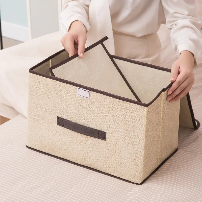 Non-woven Fabric Fold Storage Box Bedroom Wardrobe Toy Clothes Sundries Organizer with Cover Underwear Sock Home Accessories