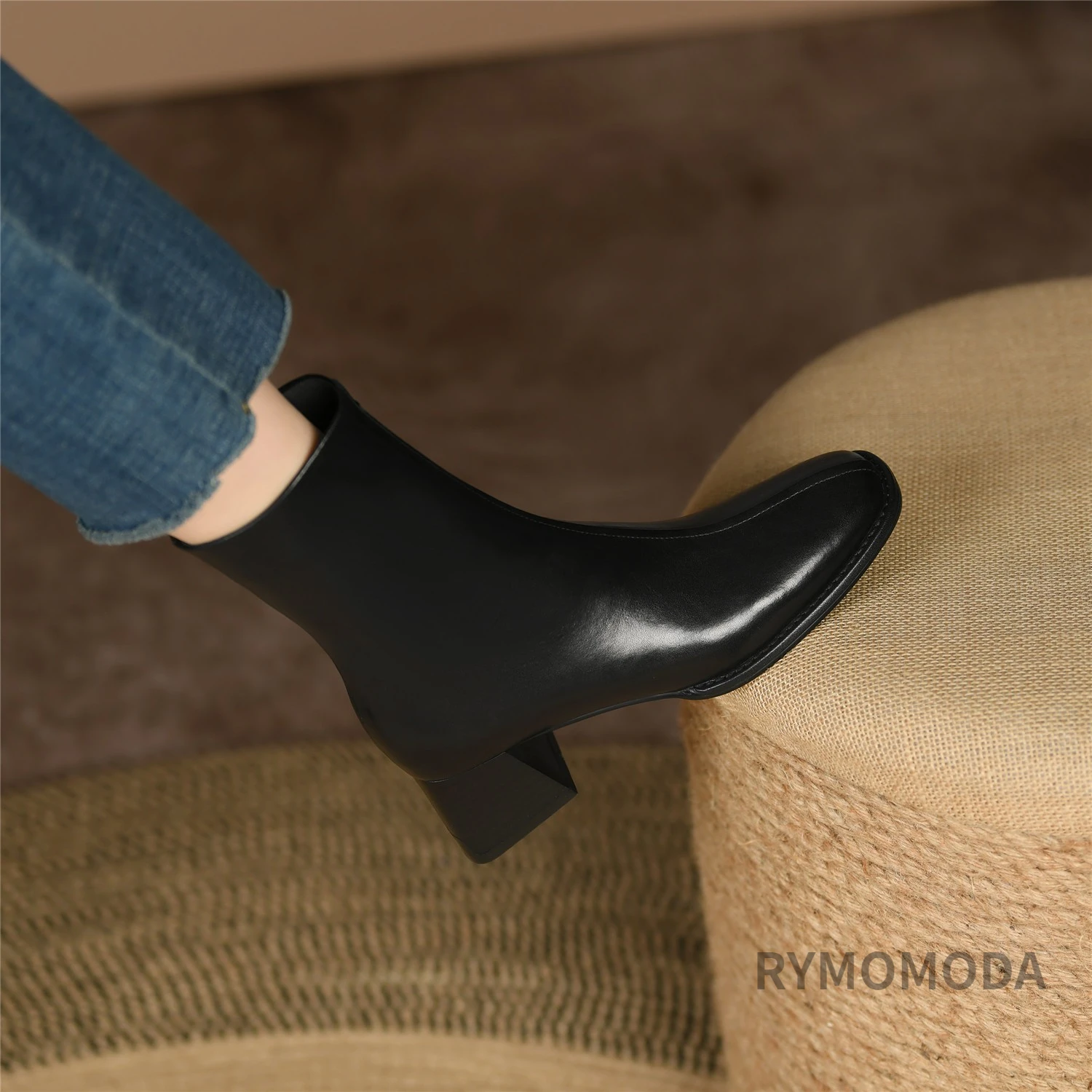 Women Ankle Boots Handmade Luxury Genuine Leather Medium Heels Zipper Black Short Boot Elegant Female Booties Designer Shoe 42