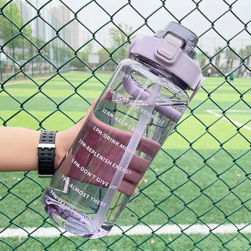 Sports Water Bottle With Straw Men Women Fitness 2 Liter Water Bottles  Outdoor Cold Water Bottlesc With Time Marker Drinkware - AliExpress