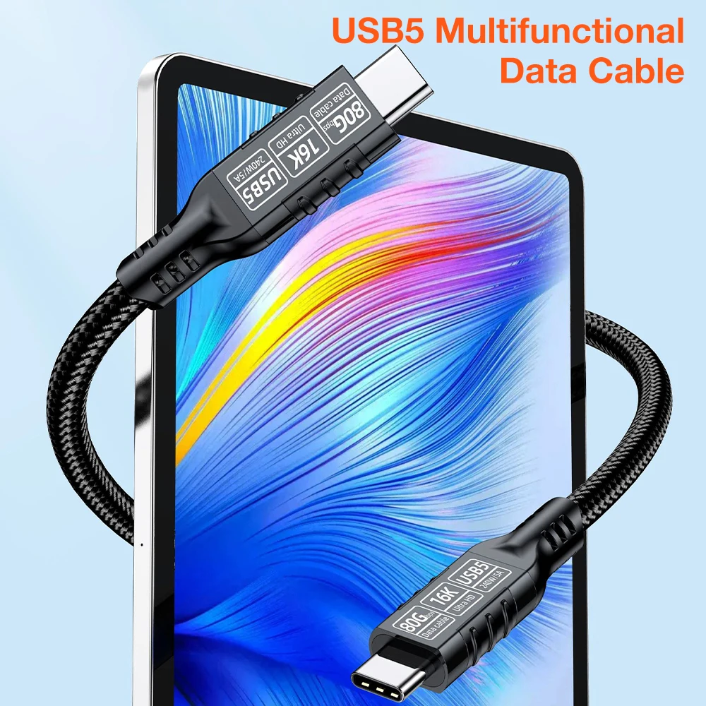 High-Speed Thunderbolt USB-C Cable 240W 16K@60Hz Fast Charging Data Transfer Cord - Available in 1m, 2m, 3m