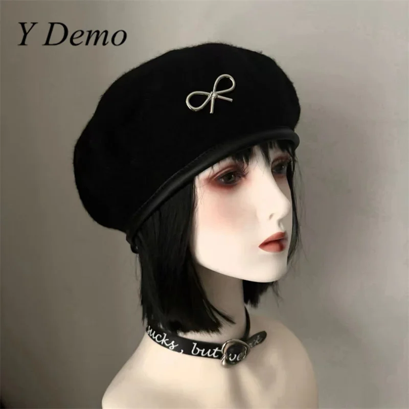 

Y Demo ручной работы милые булавки с бантом женский берет из искусственной кожи с пэчворком зимняя уличная одежда