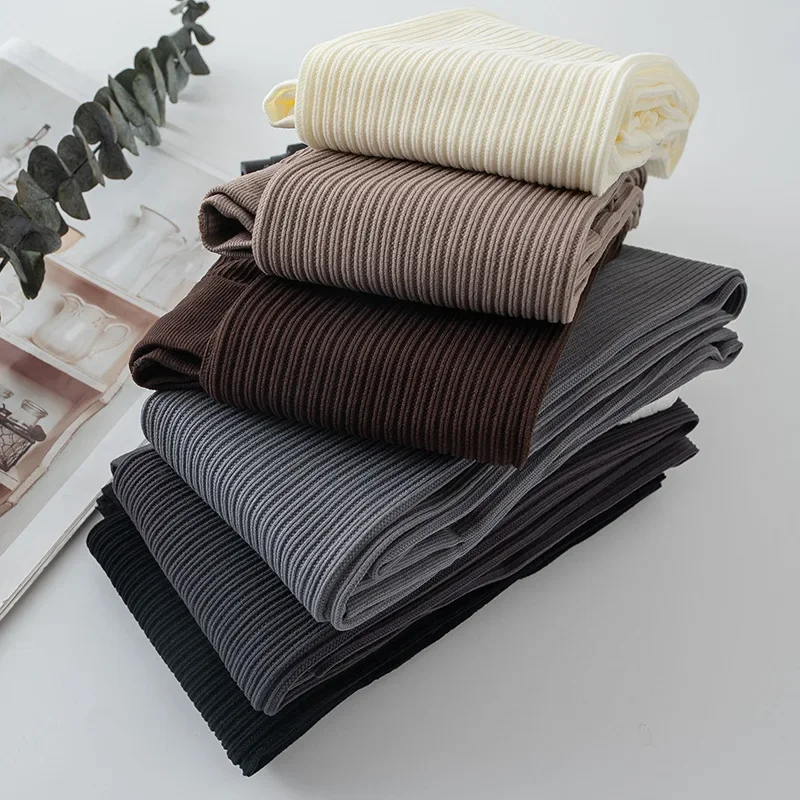 Grey Screw Thread Slimming Tights with Vertical Stripes - No Pressure Milk Coffee Color, Spring/Autumn Elastic Bottoming Pants