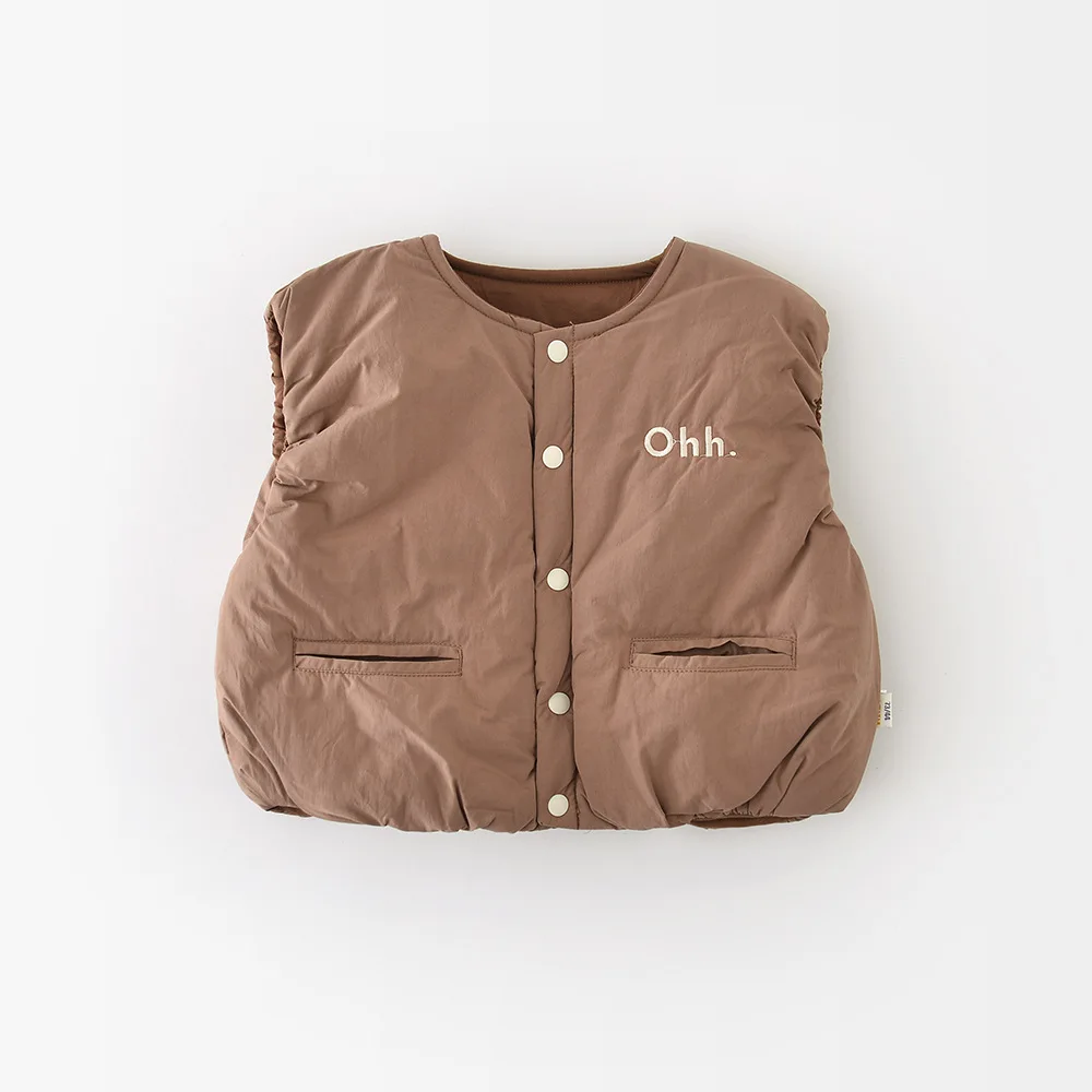 LILIGIRL 겨울  조끼 두꺼운 레터링  여아 조끼 심플한 따뜻한 용 플리..