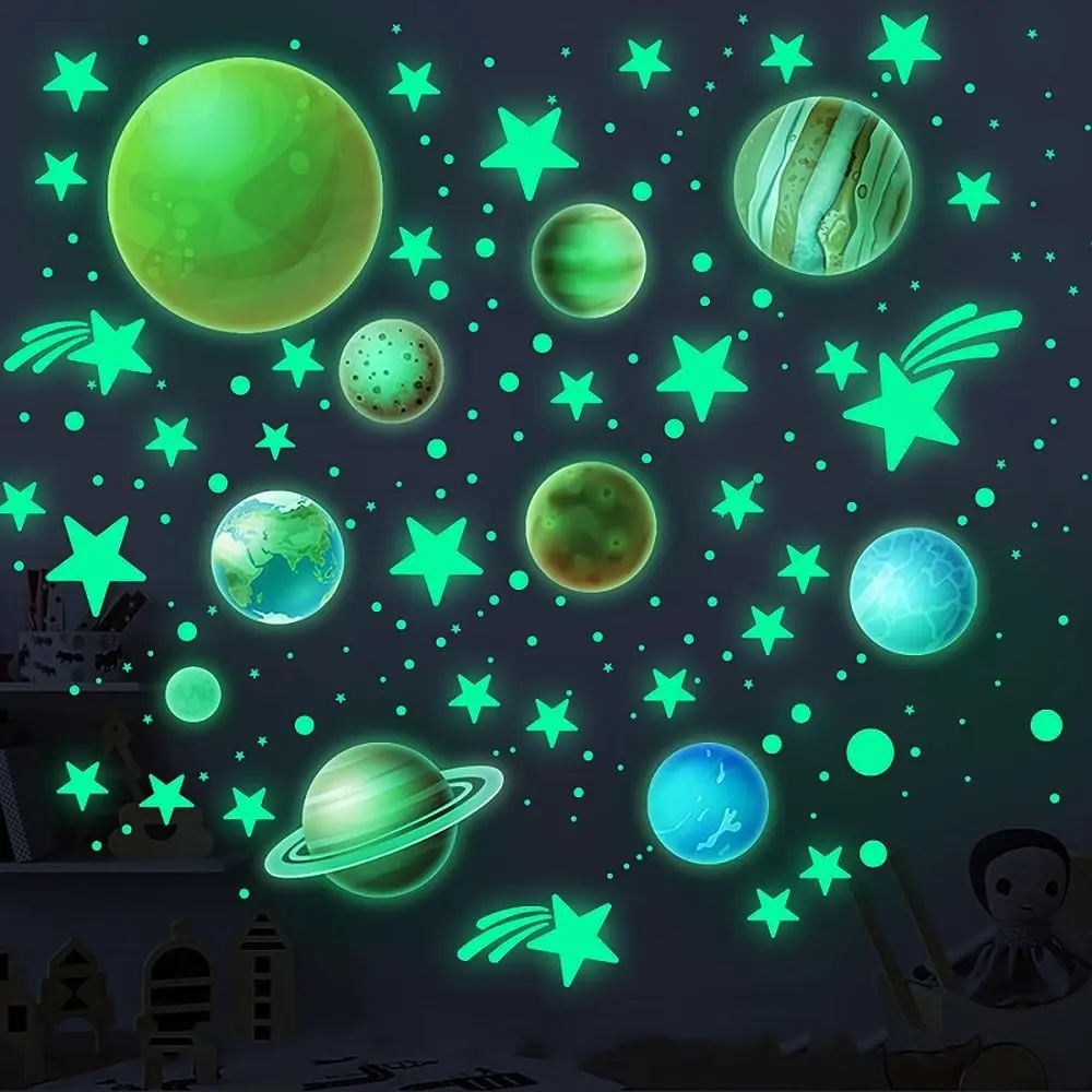 PVC Stars Wall Stickers DIY Glow in The Dark Luminous Planet Wall Decals Fluorescent Star Stickers Home Decoration