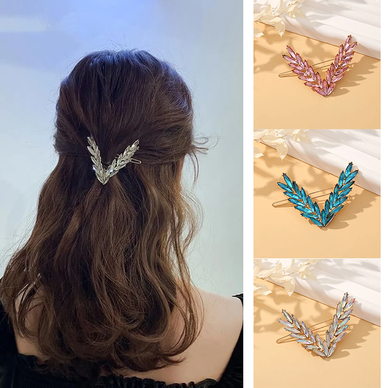 

FANYIN Luxury Sparkling Crystal Hair Clip For Women Metal V Shape Buckle Hairpins 2024 New Fashion Versatile Hair Accessories