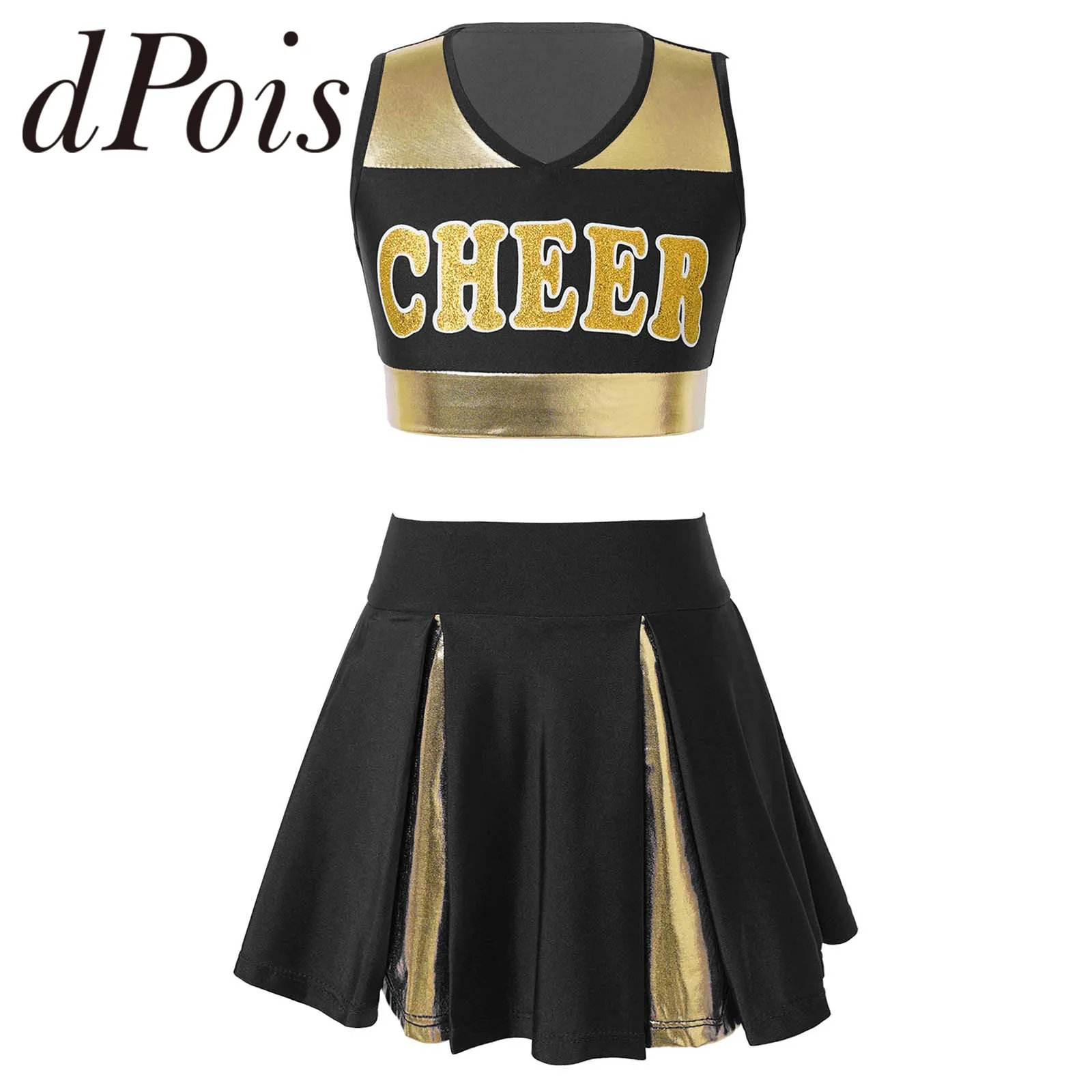 Kids Girls Cheerleading Costume CHEER Dance Clothes Set Letter Print Top with Skirt Children Cheerleading Uniforms Dancewear