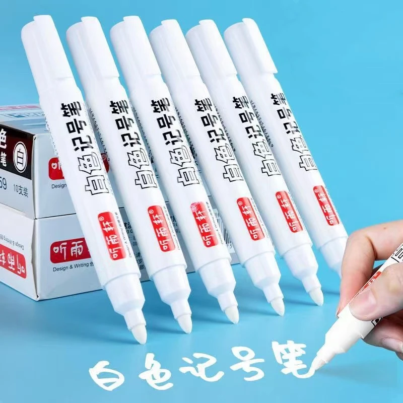 3/5/7Pcs/Set Metal White Marker Pen Oily Waterproof Plastic Gel Pen Writing Drawing Graffiti Stationery Notebook White Marker Pens Markers Pen Marker Pens
