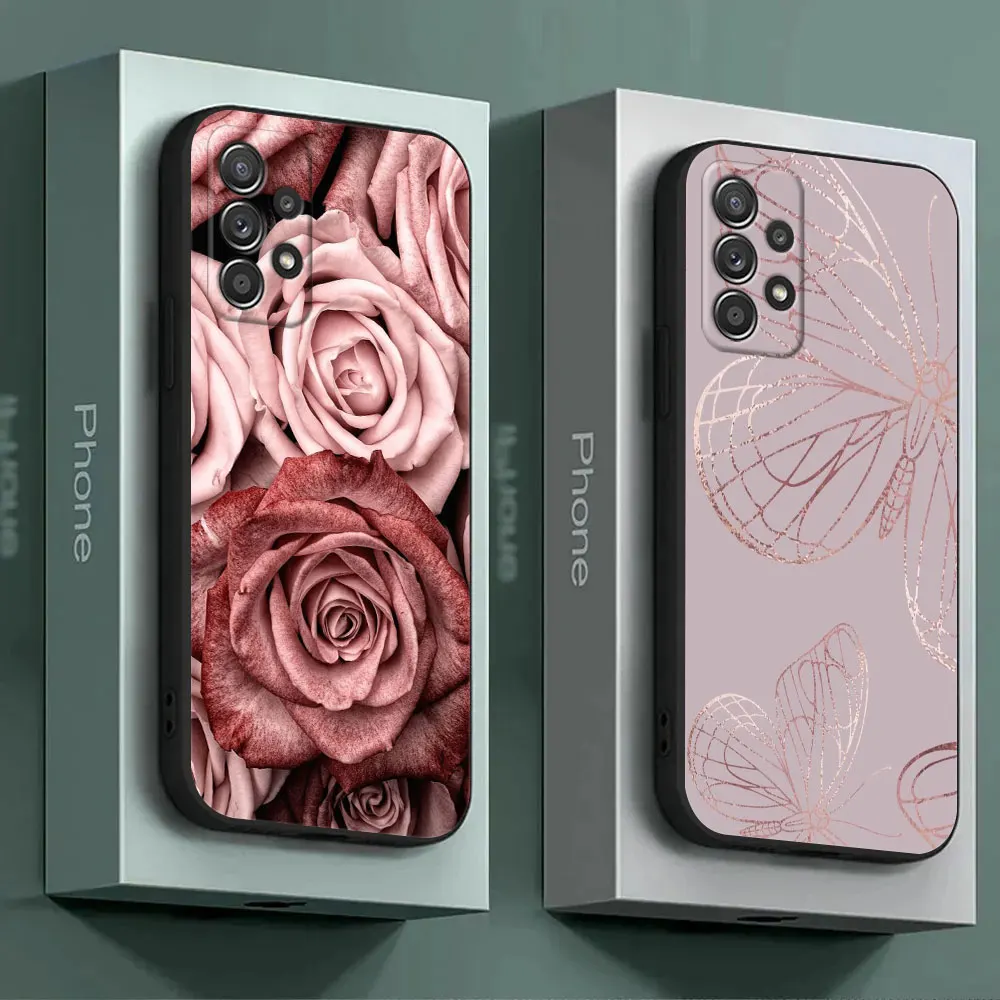 Gold Pink Rose Leaf Glitter Hearts Design Phone Case - Elegant Black Cover