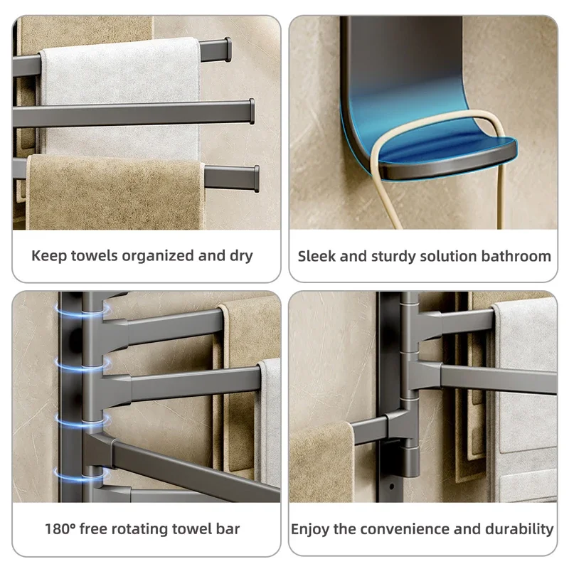 180&deg; Rotatable Towel Holder Space Aluminum Shower Room Multifunctional Storage Bathroom