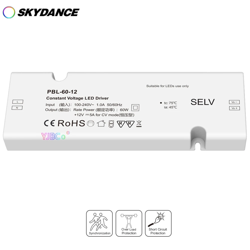 Skydance 60W 12V 1CH Constant Voltage LED Driver AC 110V-220V Ultra-thin CV Power Supply For 12V cabinet LED strip light tape