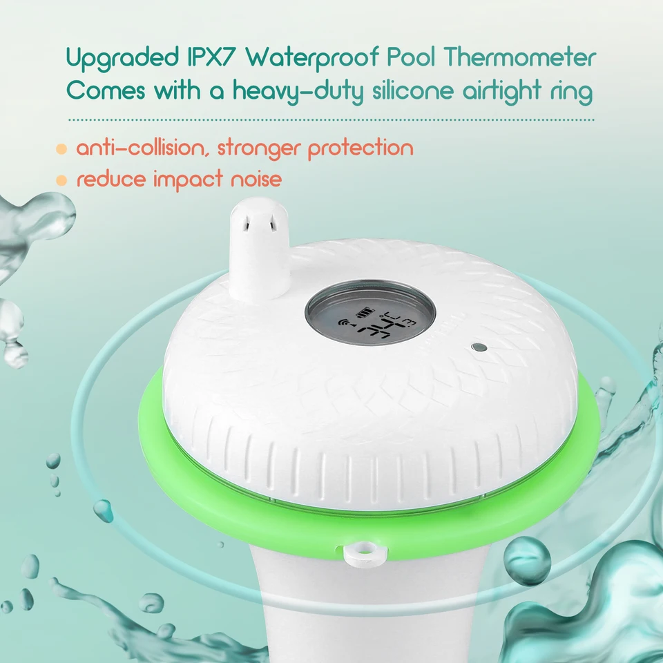 Termómetro Para Piscina Con WiFi Y Energía Solar - Monitor De Temperatura Y Humedad, App, Alarma, IP68 Resistente Agua | Ideal Para Control Remoto