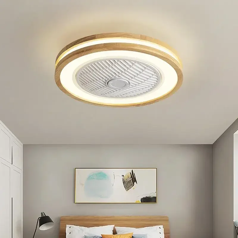 Wood Ceiling Fans with Remote Control 110V 220V Round Quadrilateral 6 Speeds Led Fan Living Bedroom 20Inch Modern Fans Lighting