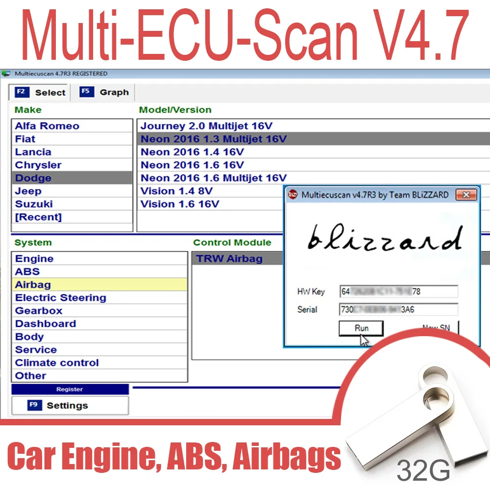 Software Diagnostico Per Veicoli Per Auto Multi-Ecu-Scan V4.7 R3 Motore Abs Airbag Sterzo Elettrico Cambio Cruscotto Clima Faro