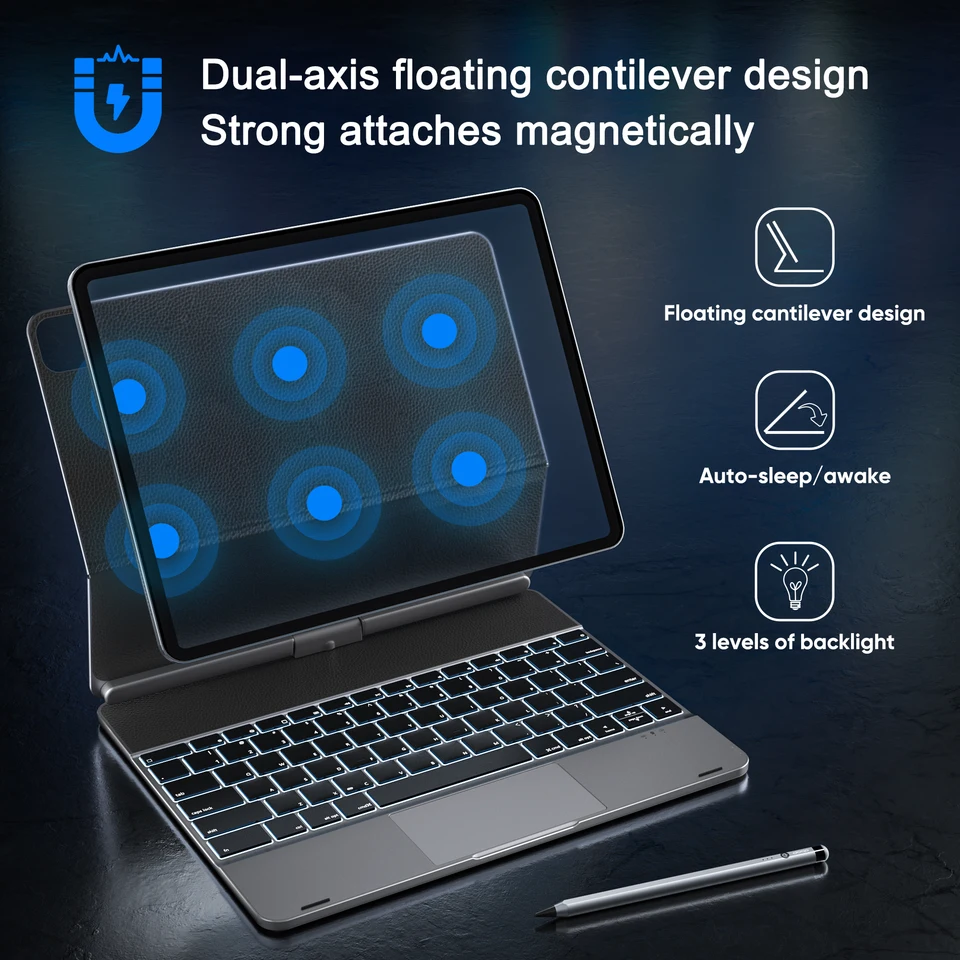 iPad Pro/Air用Doqoアルミキーボードケース（360度回転） ° 回転式