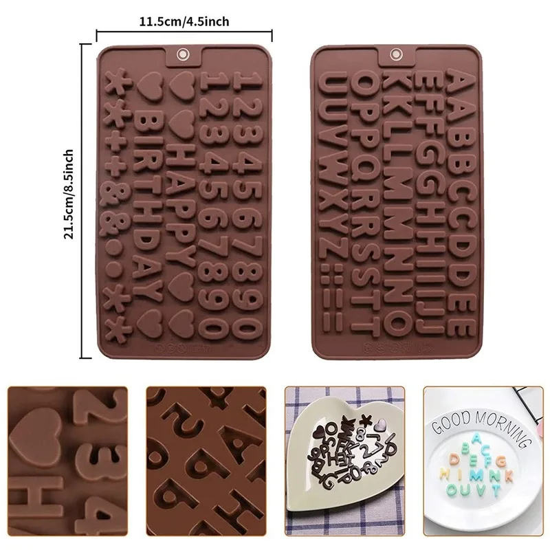 6 Pcs Silicone Letter Mold Reusable Number Chocolate Molds For
