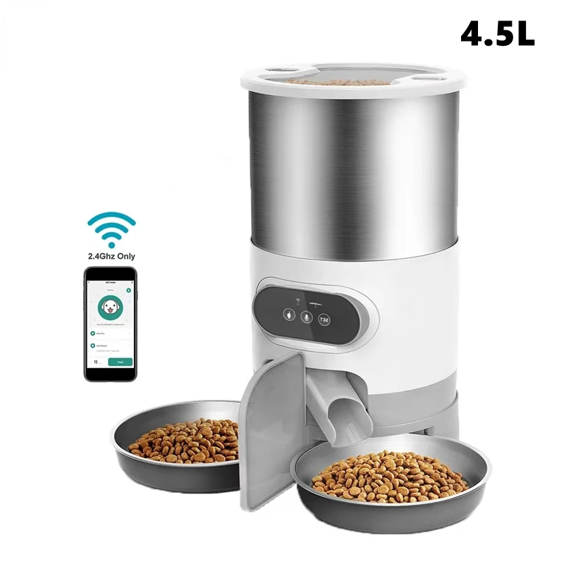 

Automatic Pet Feeder 3L/4.5L Capacity Double Staiinless Steel Bowls APP Control Food Dispenser with Timing Feeding for Cat&Dog